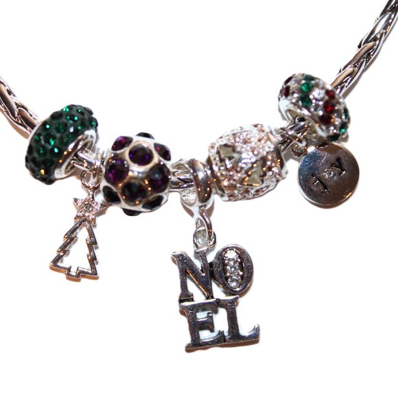 DaVinci Charm Bracelet 8.5" w/ 7 Beads - Christmas Tree NOEL Holiday Red Green - Picture 2 of 4